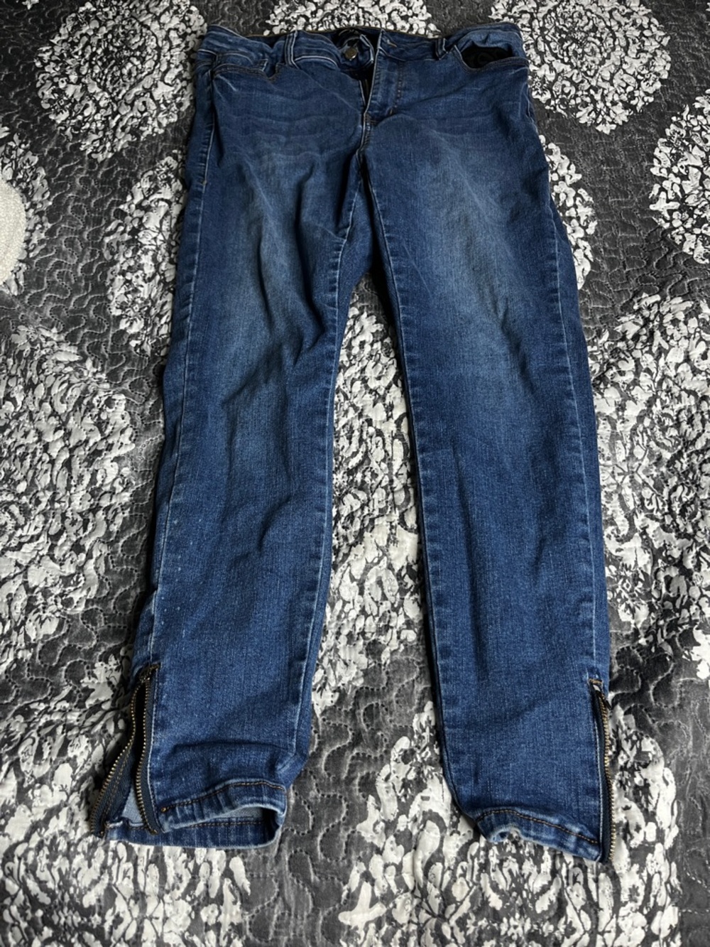 Women's Dark Blue Denim Jeans with Ankle Zippers